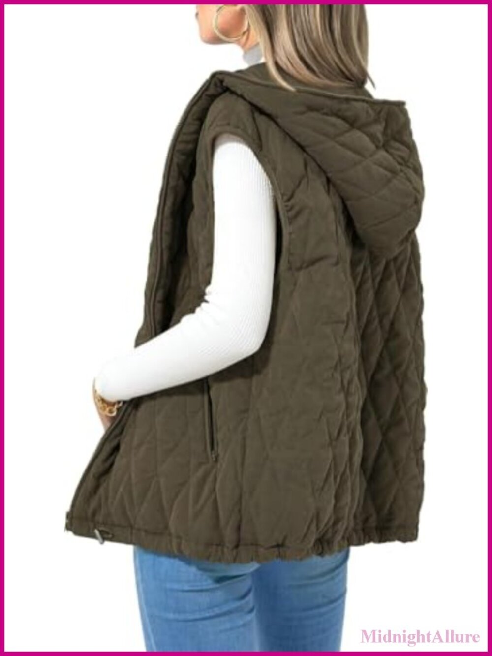 Women Oversized Quilted Puffer Vest Hooded Zip Up Fall Winter Sleeveless